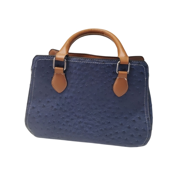 London Fog Blue and Brown Women's Satchel Bag With Detachable Strap - Picture 11 of 16